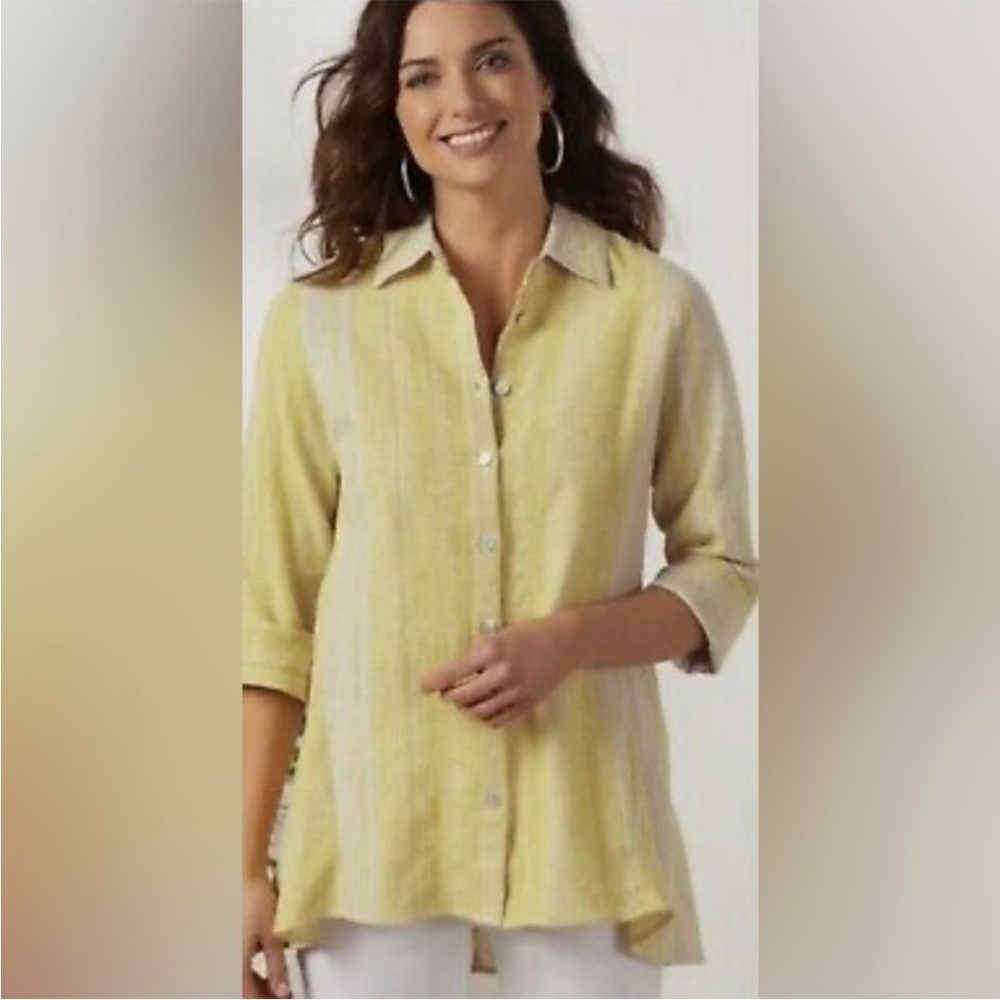 Soft Surroundings Livienne Yellow Stripe Linen‎ Top